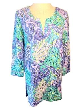 Lilly Pulitzer Justina Tunic Shirt Top Multicolor Fantasea Print Size S Resort